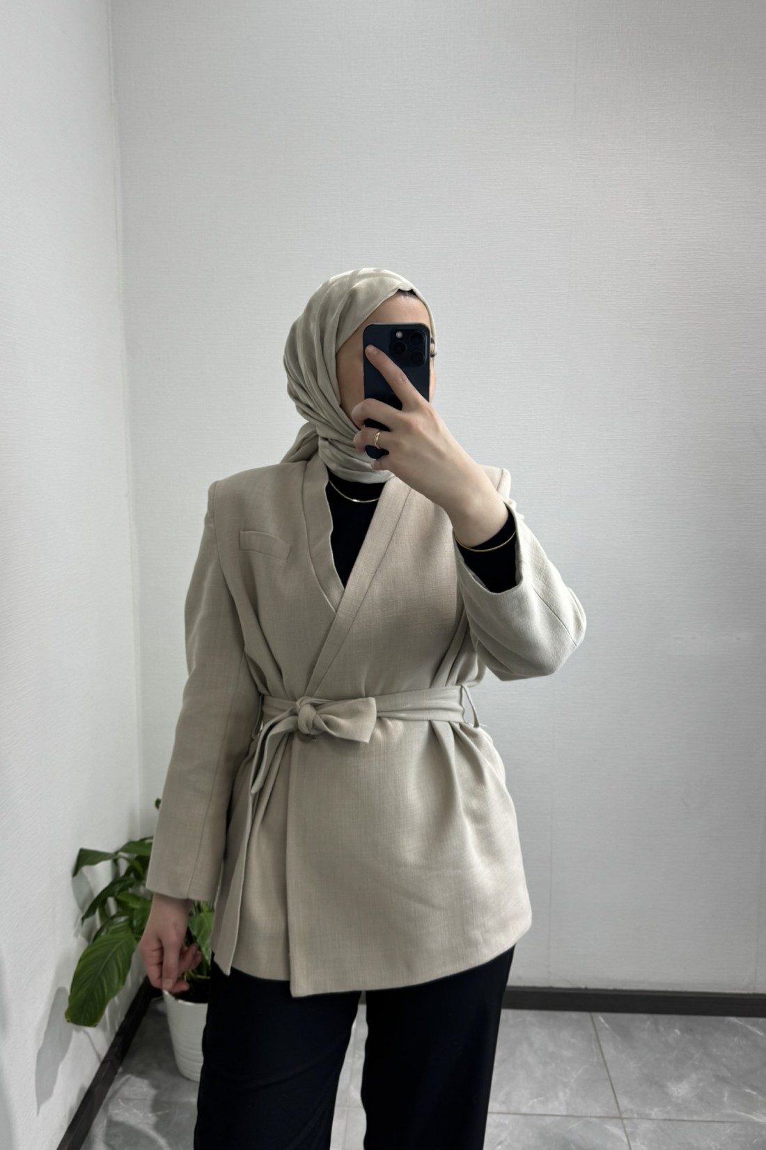 Bağlama Detaylı Ceket NATURAL