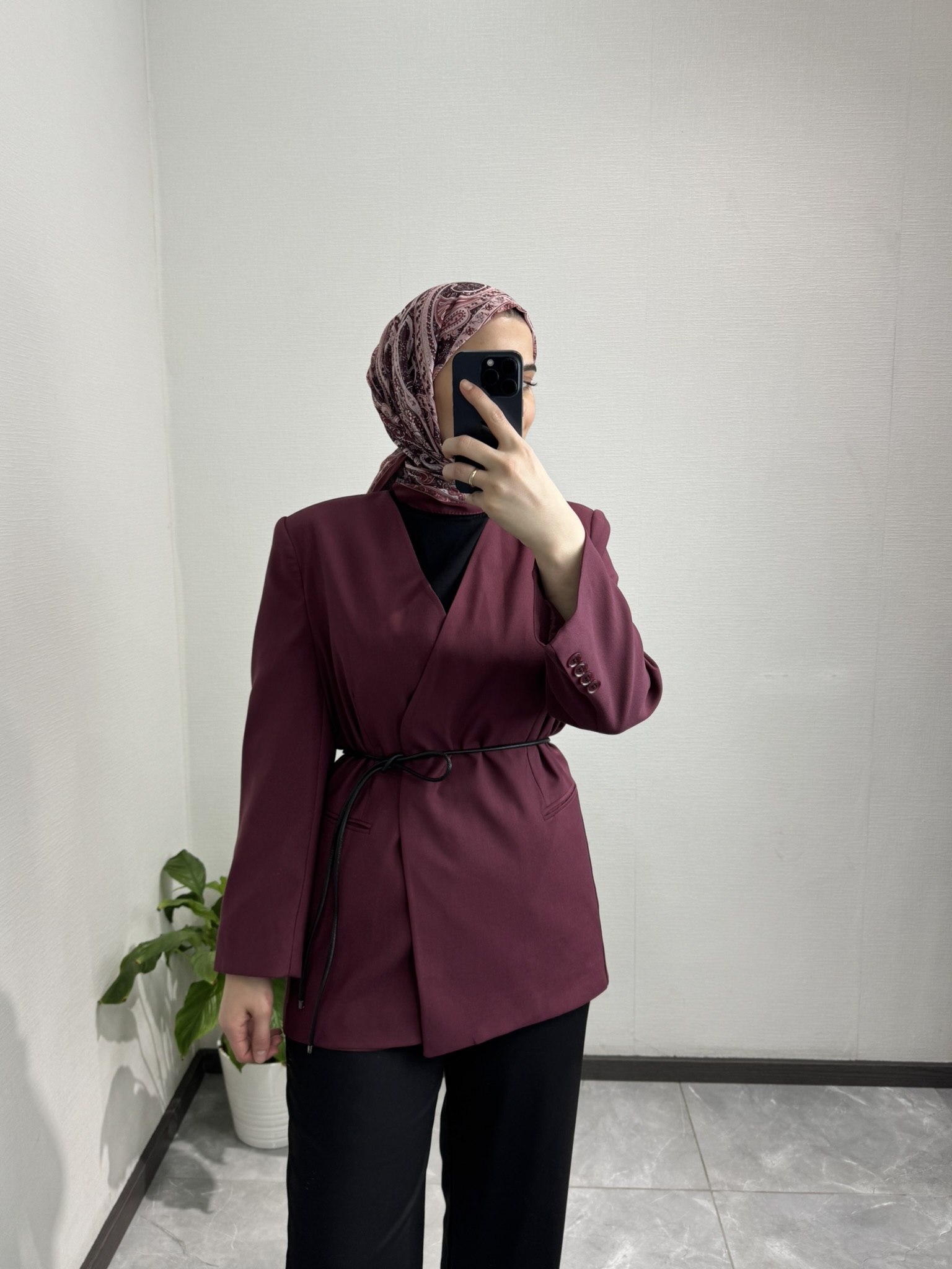 Kemer Detaylı Blazer Ceket BORDO