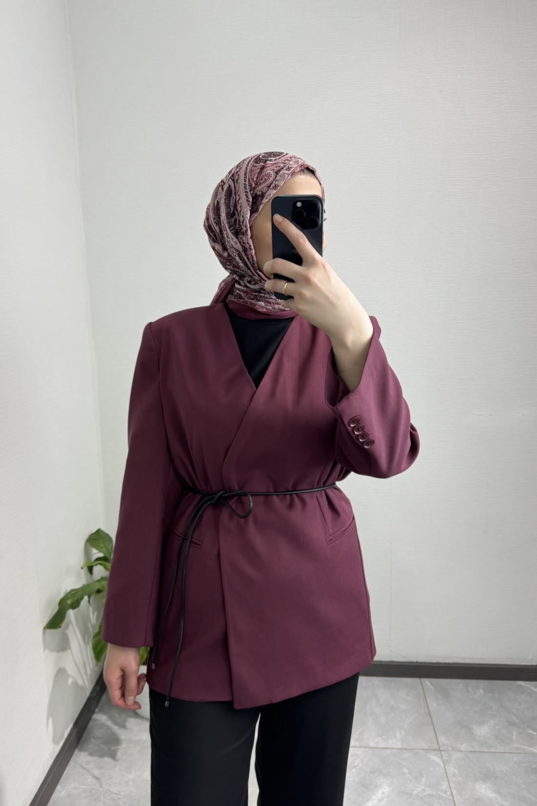Kemer Detaylı Blazer Ceket BORDO