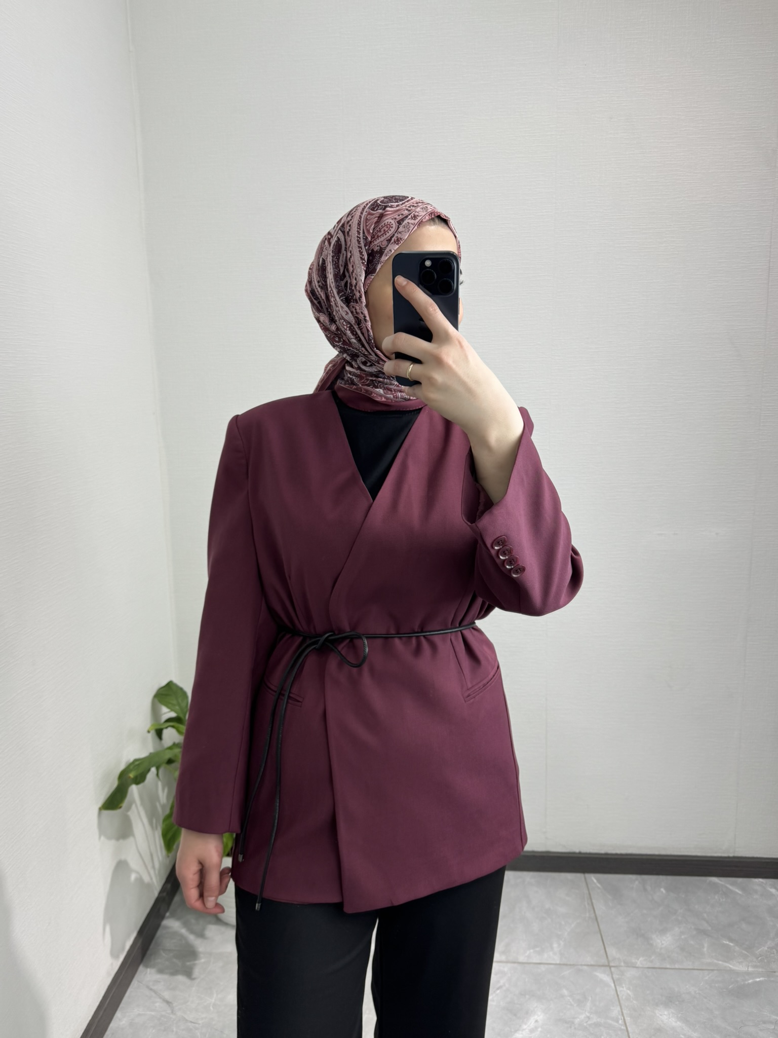 Kemer Detaylı Blazer Ceket BORDO