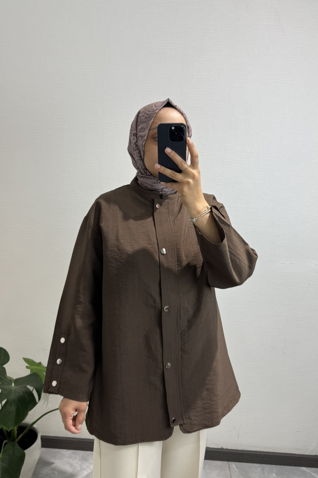 Çıtçıtlı Kemerli Ceket Kahve