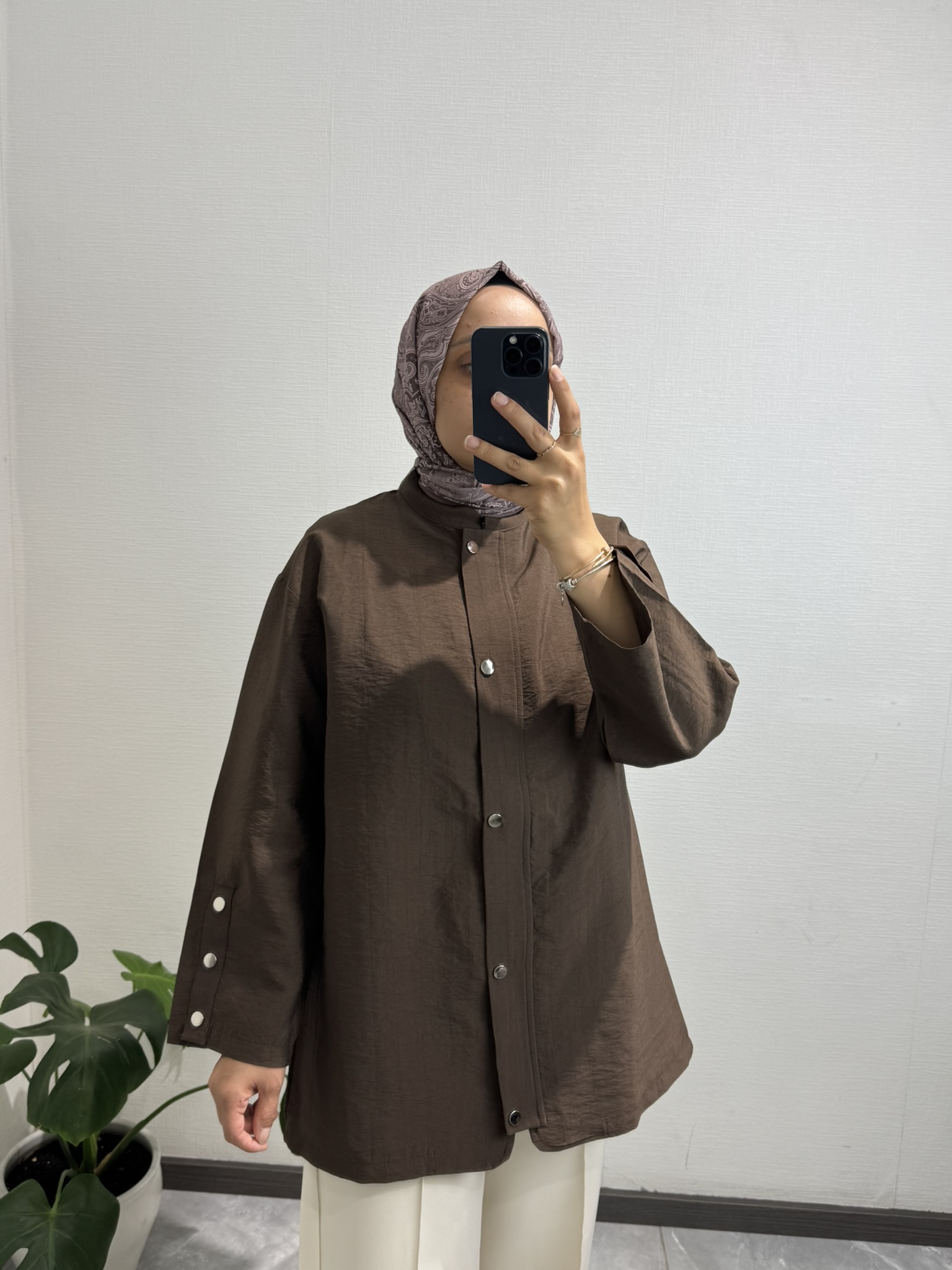 Çıtçıtlı Kemerli Ceket Kahve