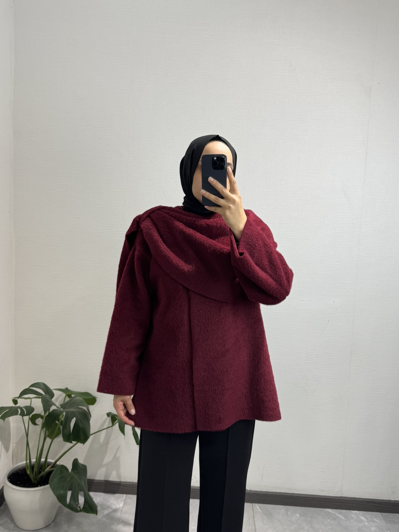 Şal Yaka Bordo Kaban 