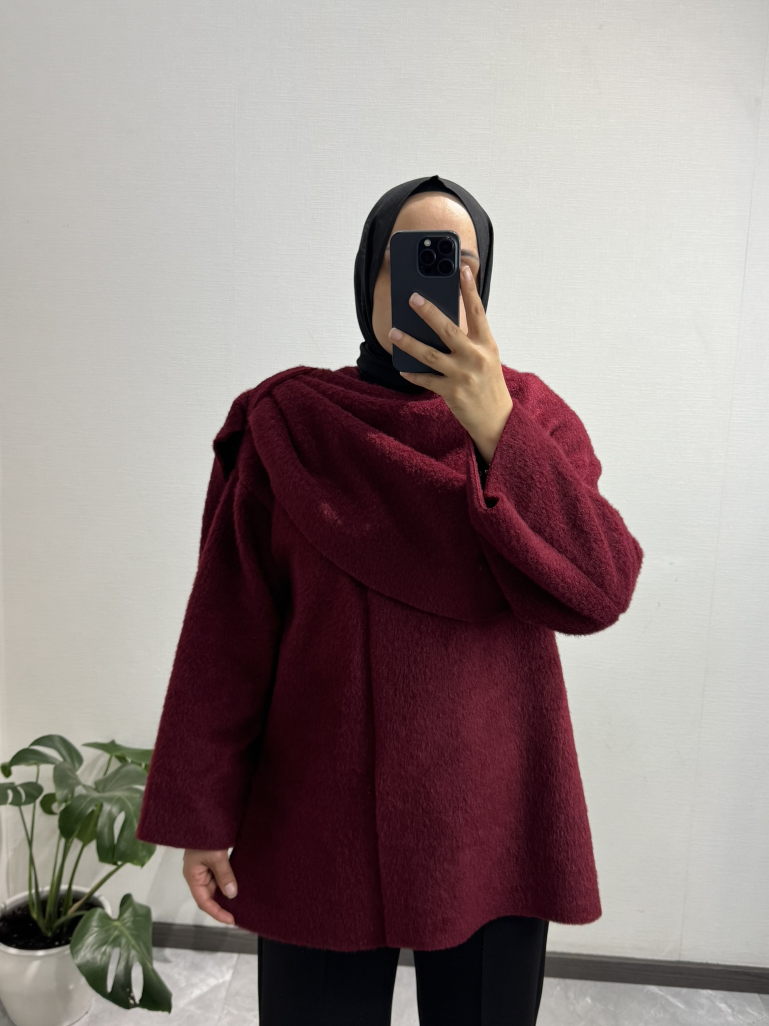 Şal Yaka Bordo Kaban 