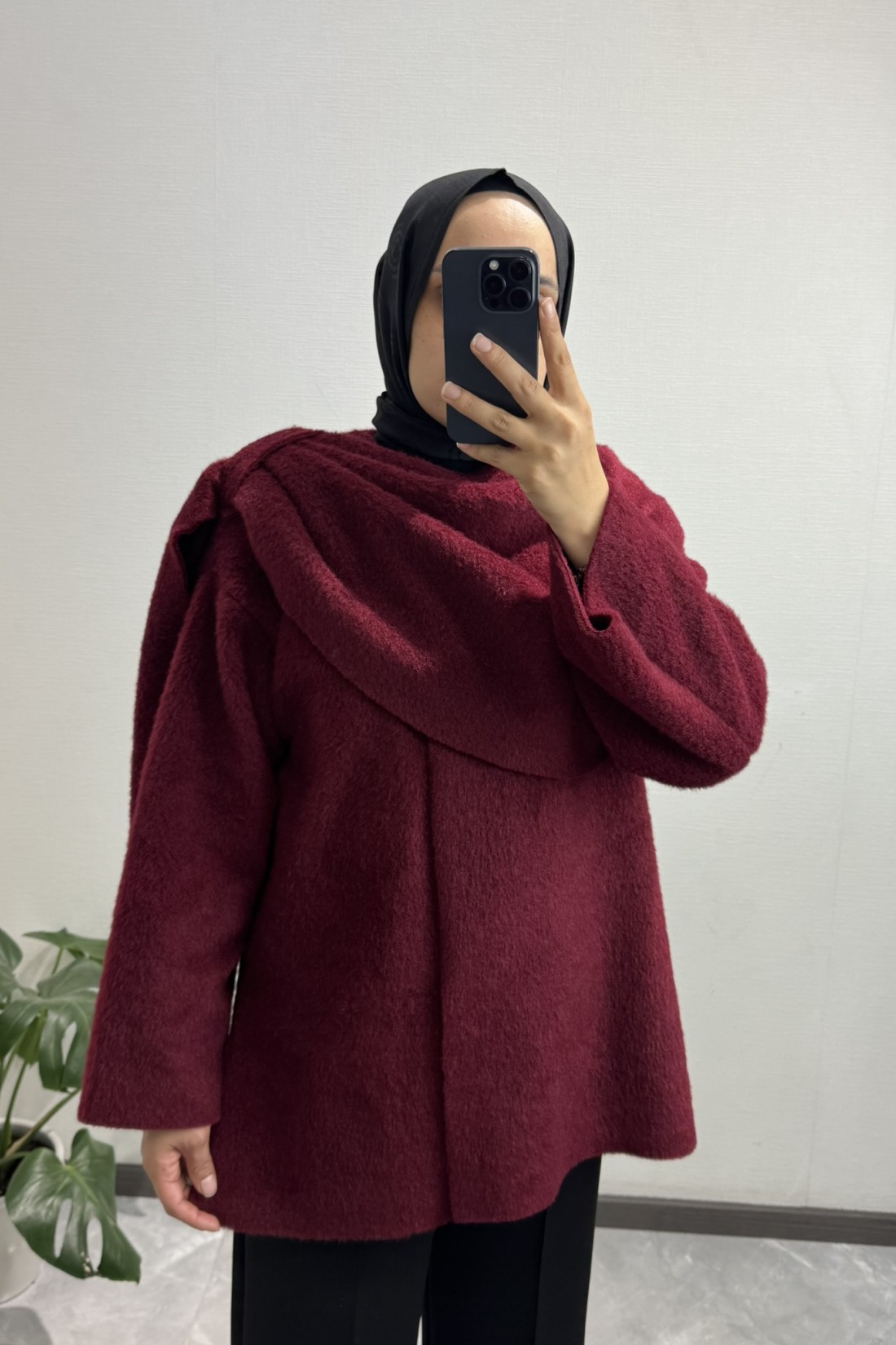 Şal Yaka Bordo Kaban 