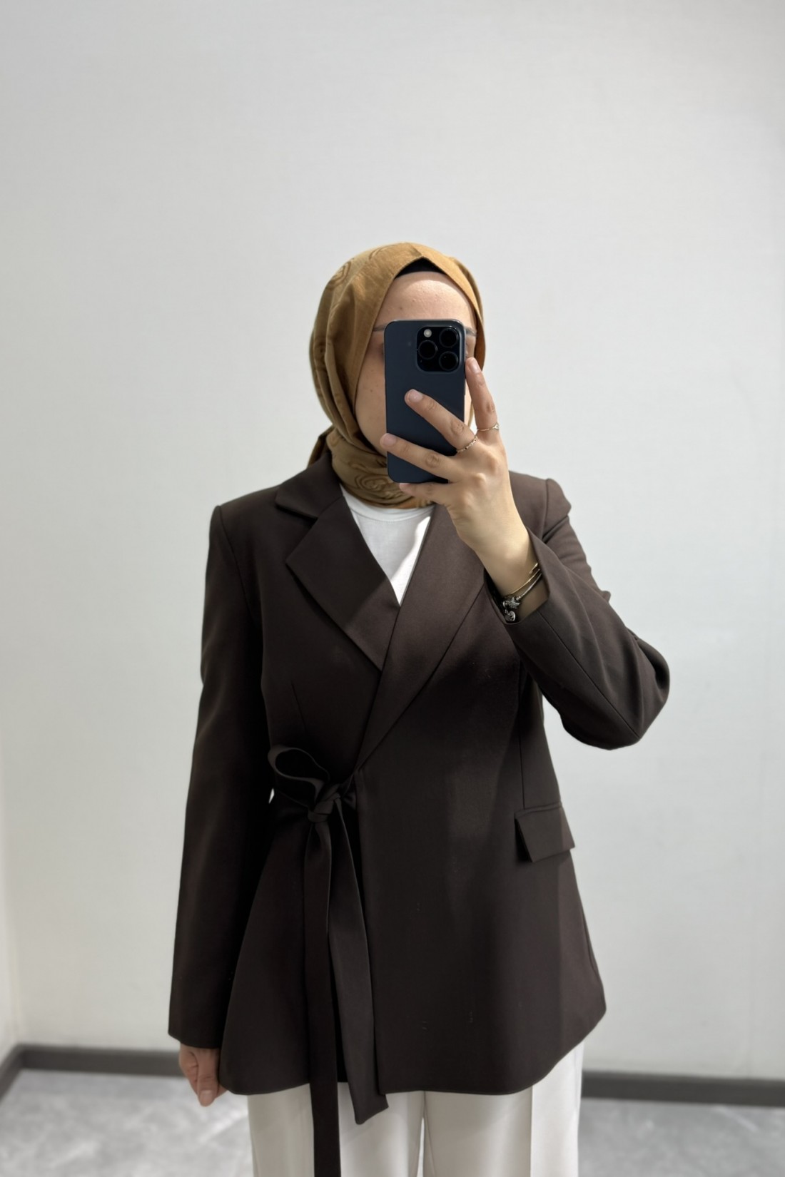 Bağlamalı Oversize Ceket Kahve