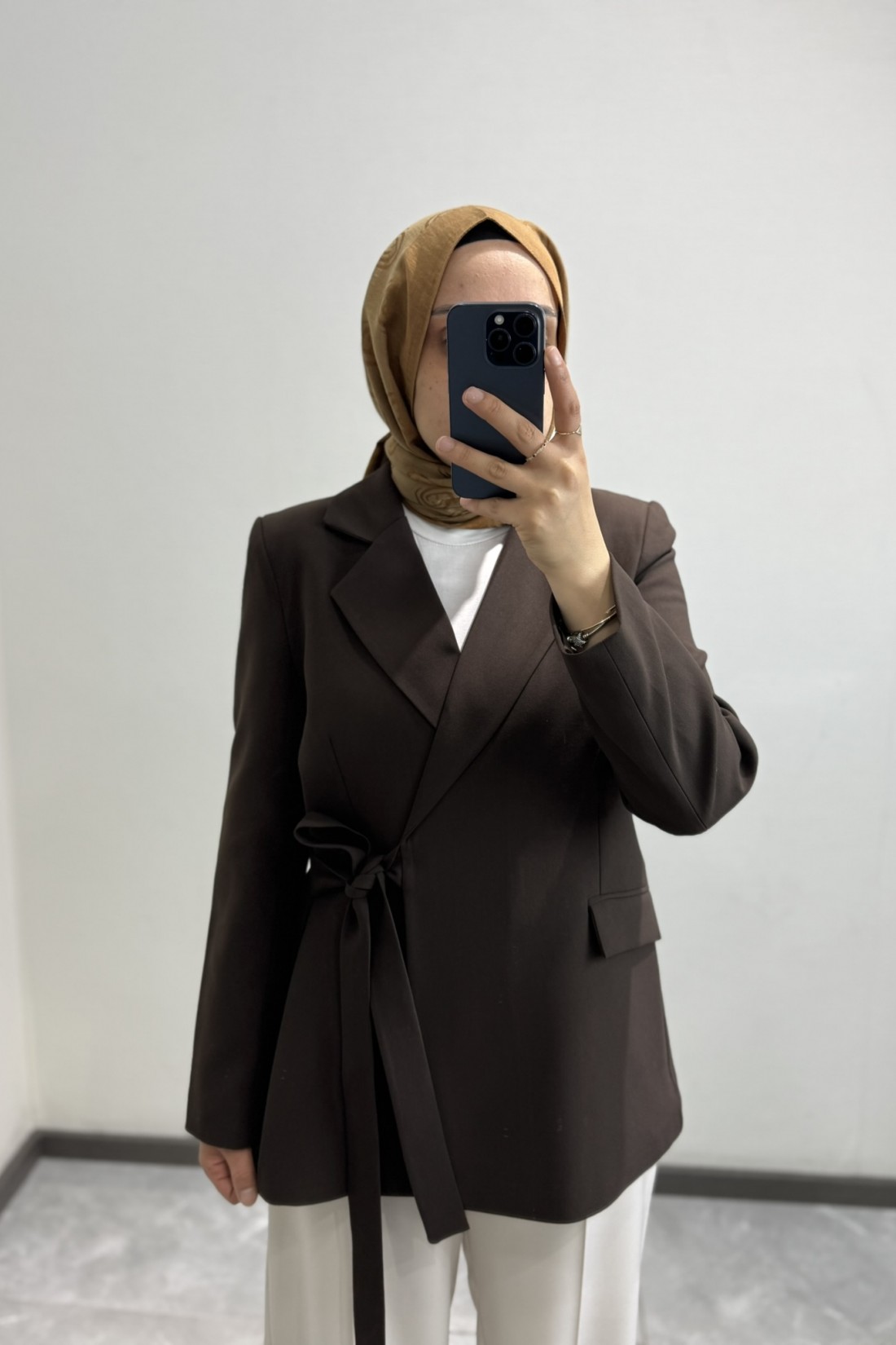 Bağlamalı Oversize Ceket Kahve