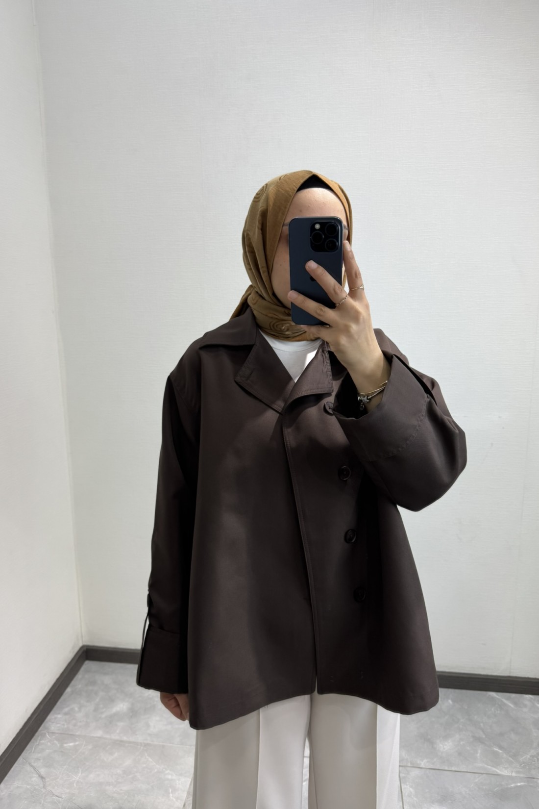 Şal Yaka Detaylı Acı Kahve Trençkot