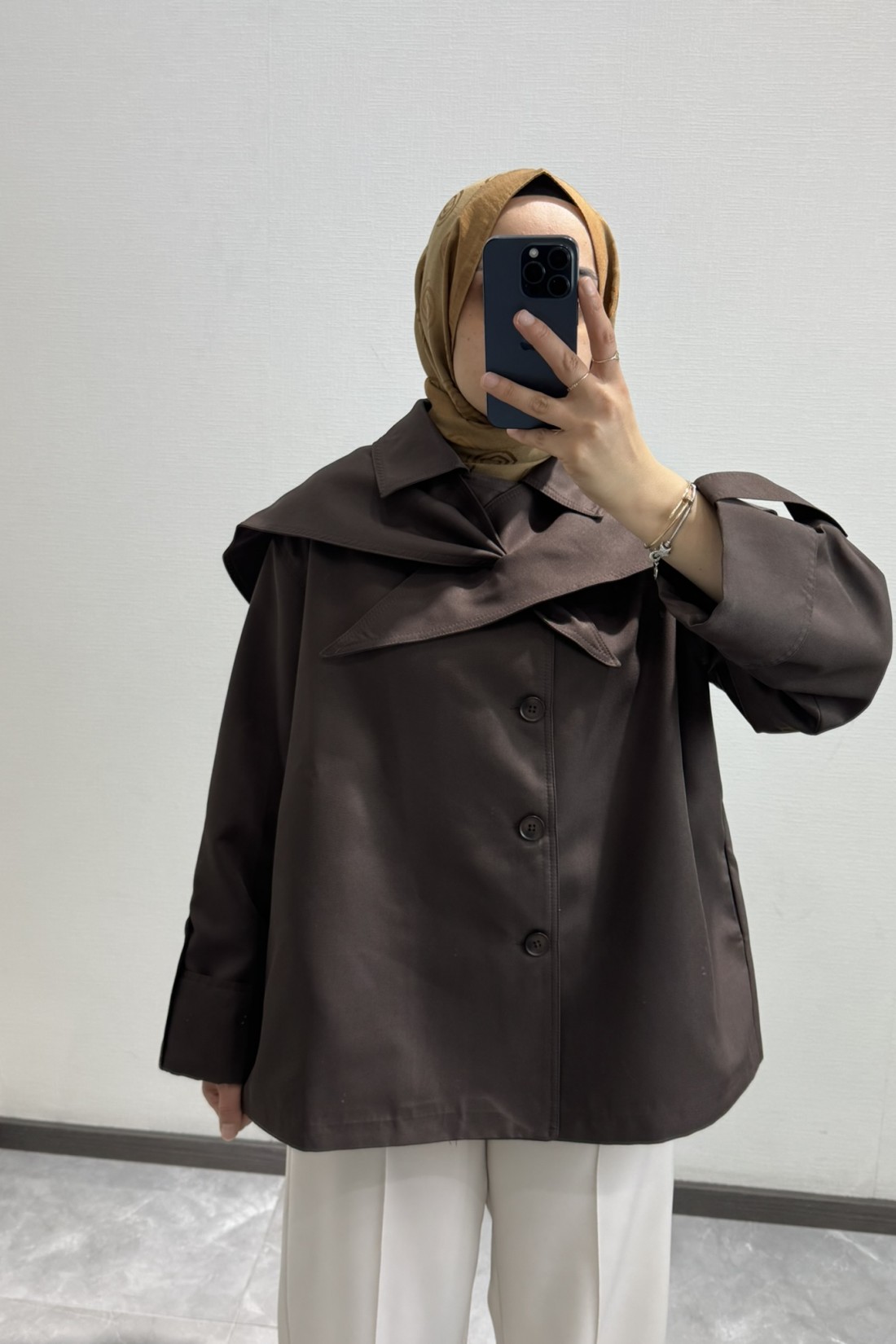 Şal Yaka Detaylı Acı Kahve Trençkot