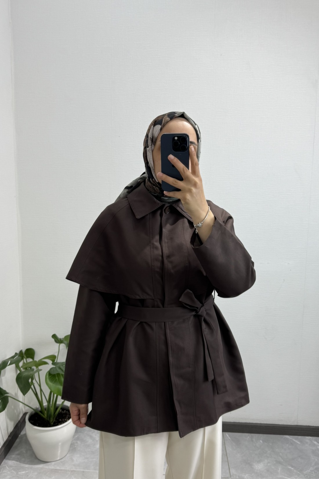 Pelerinli Kahve Trençkot