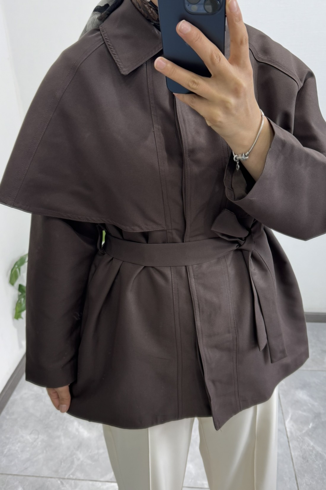 Pelerinli Kahve Trençkot