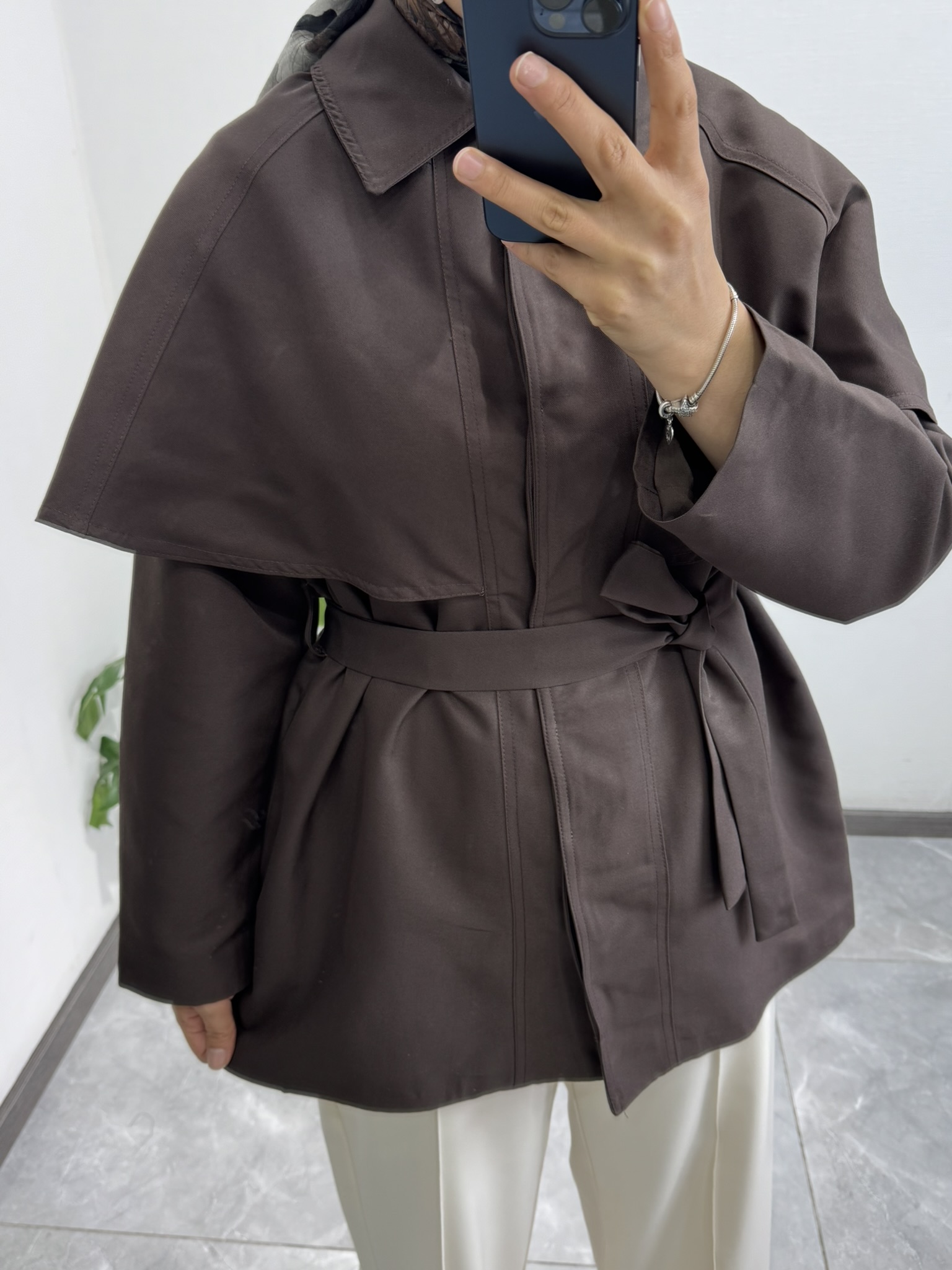 Pelerinli Kahve Trençkot