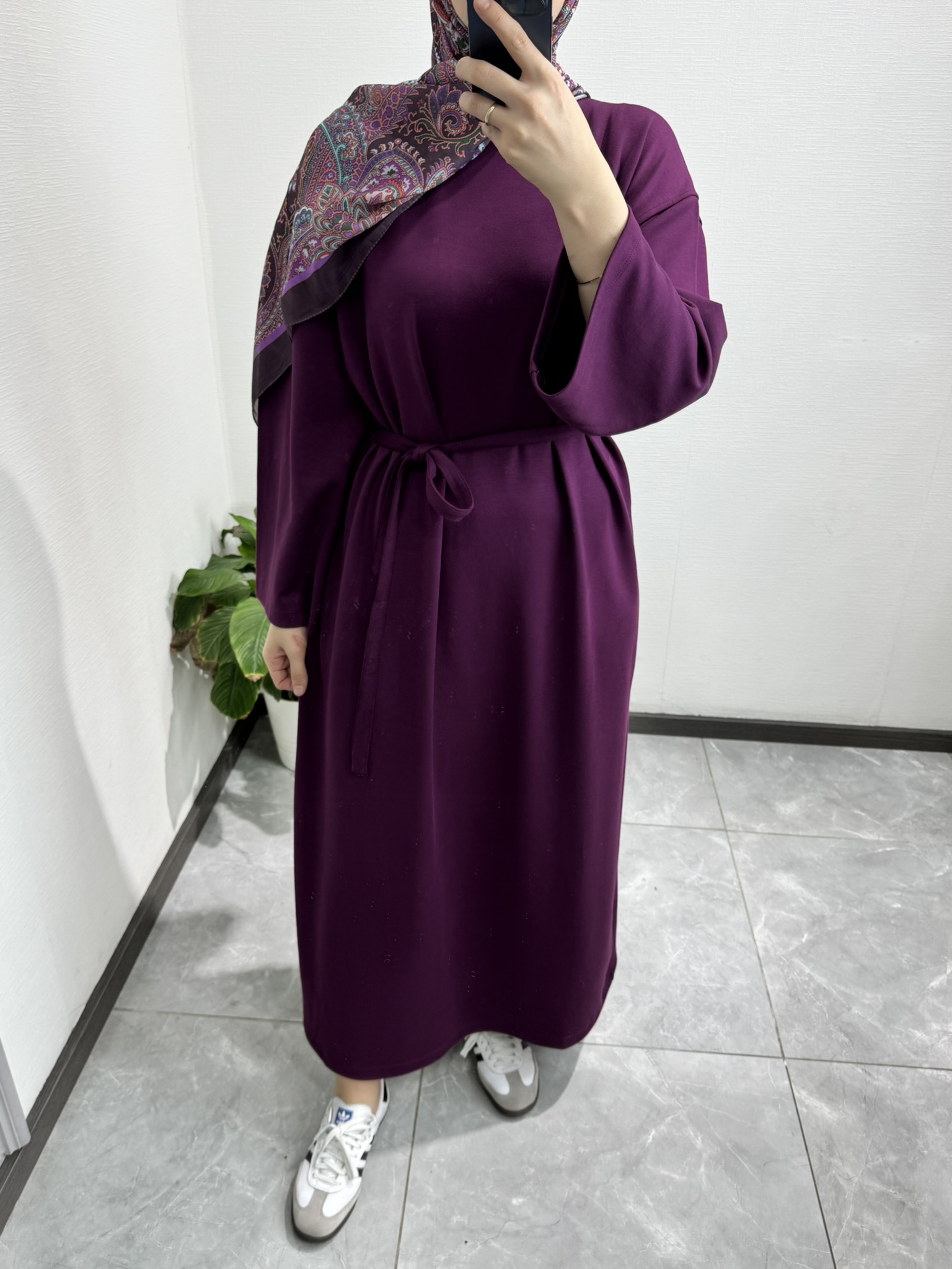 Oversıze Uzun Pamuklu Vişne Elbise