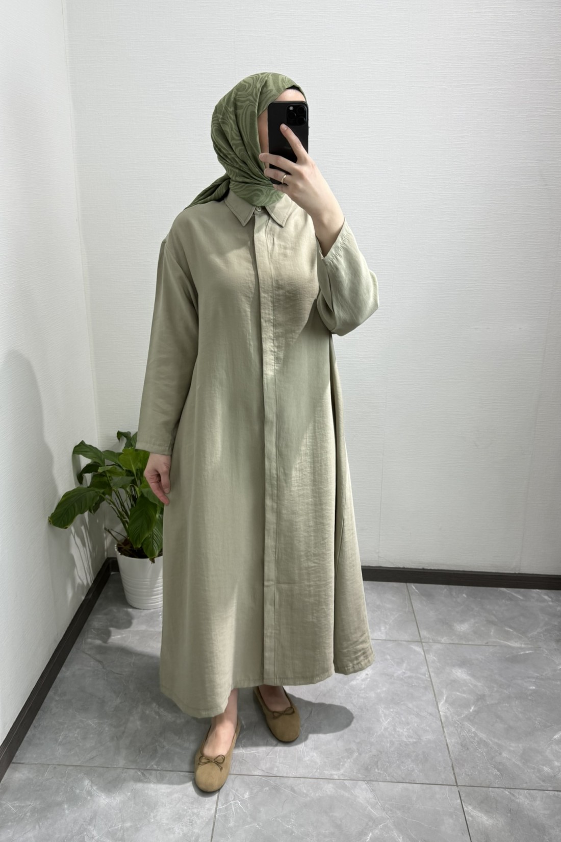 Kimono Detay Tensel  Elbise Haki