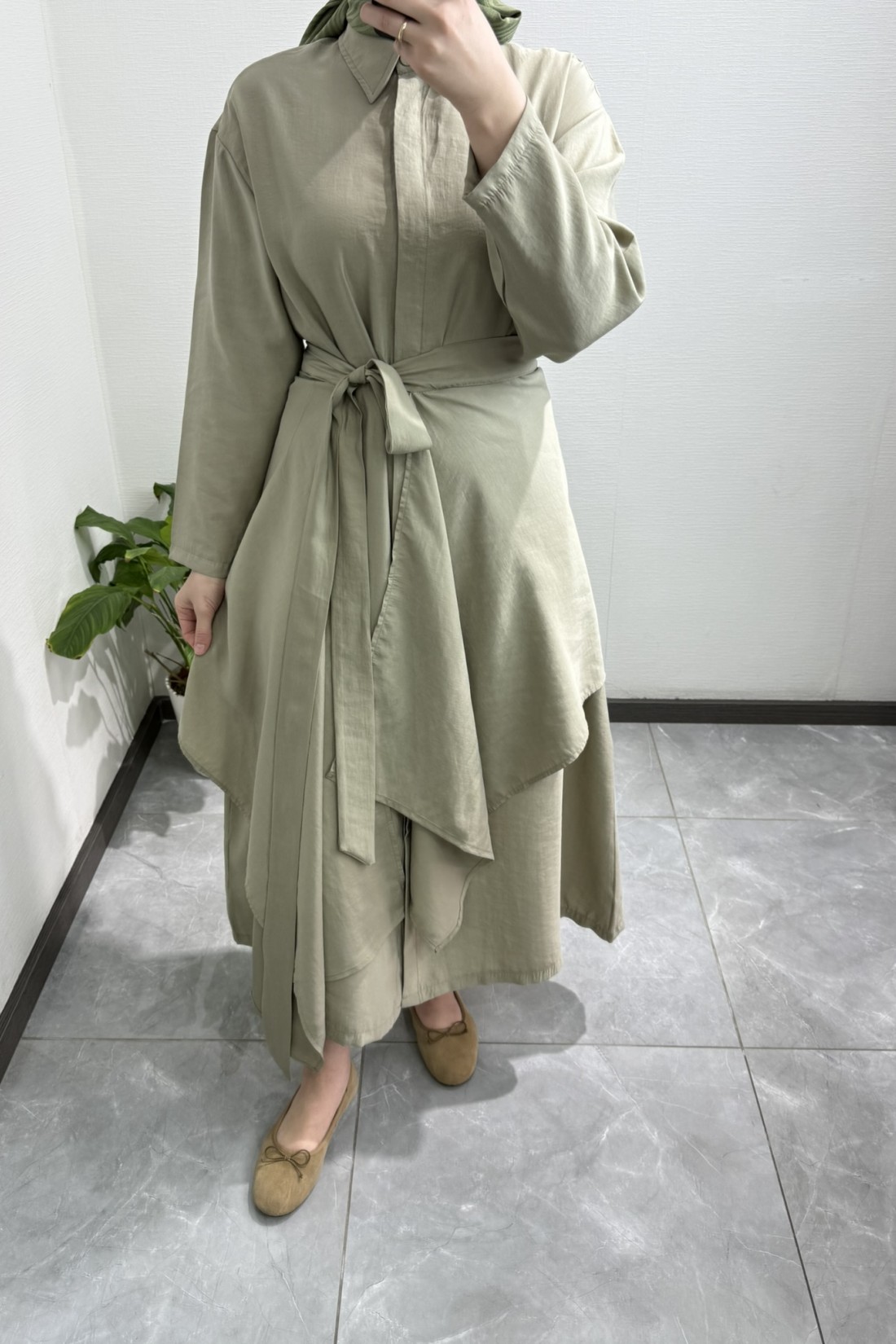 Kimono Detay Tensel  Elbise Haki
