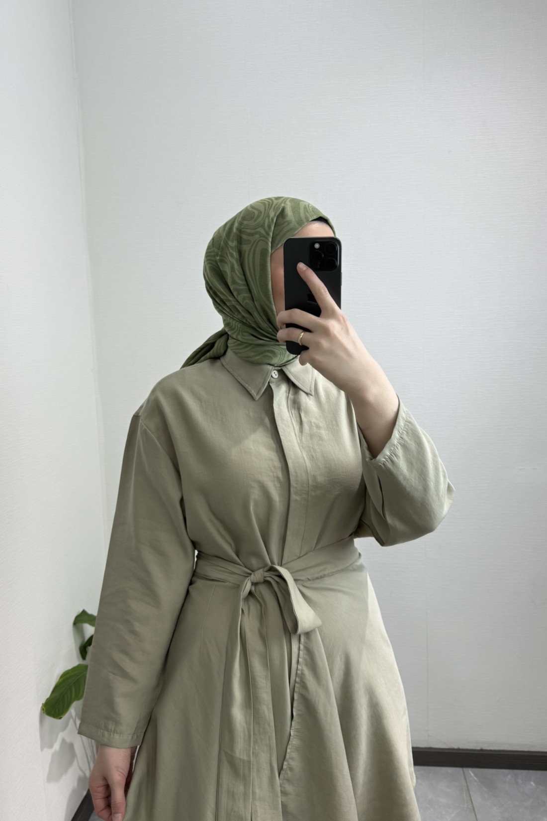 Kimono Detay Tensel  Elbise Haki