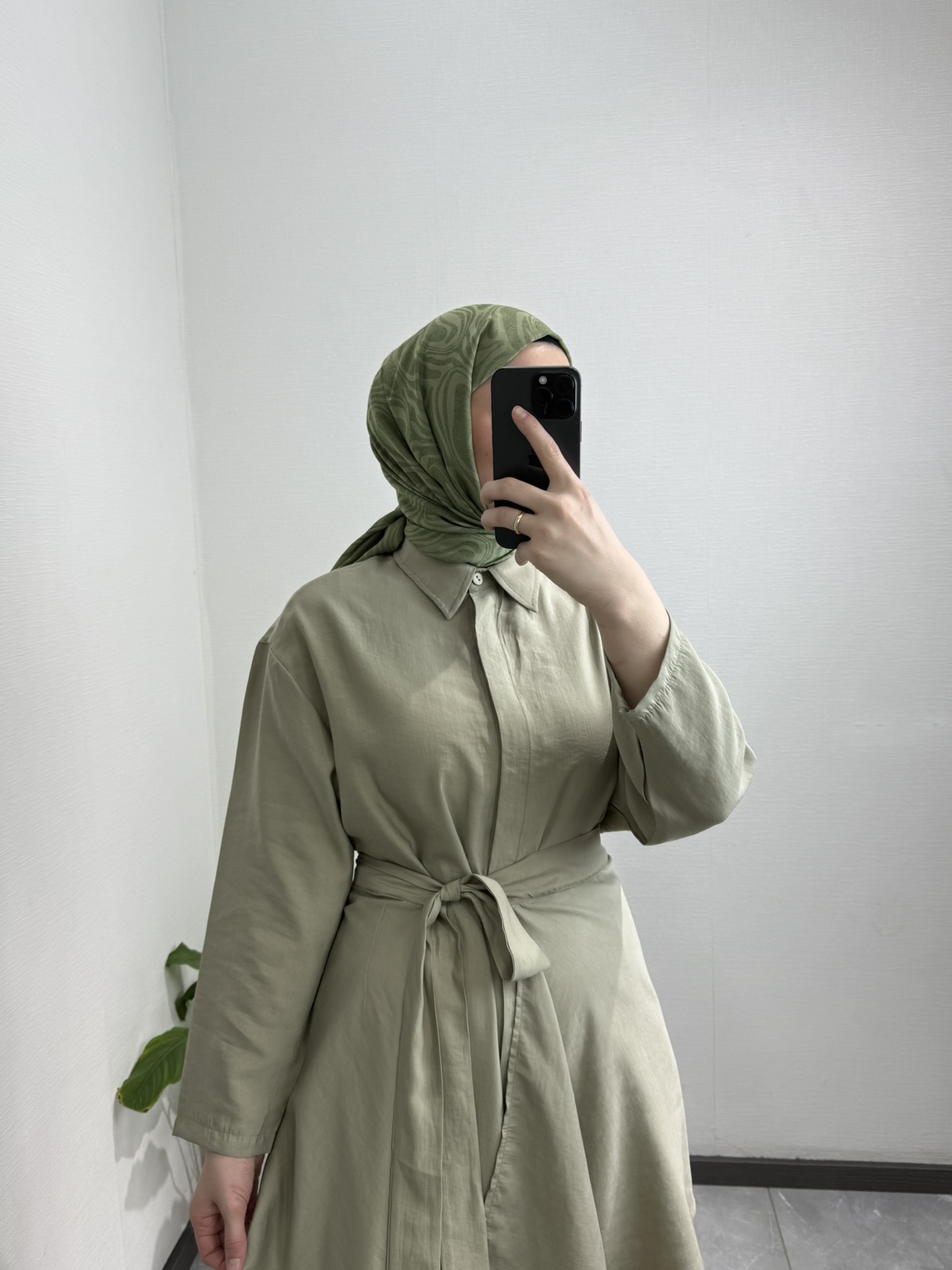 Kimono Detay Tensel  Elbise Haki