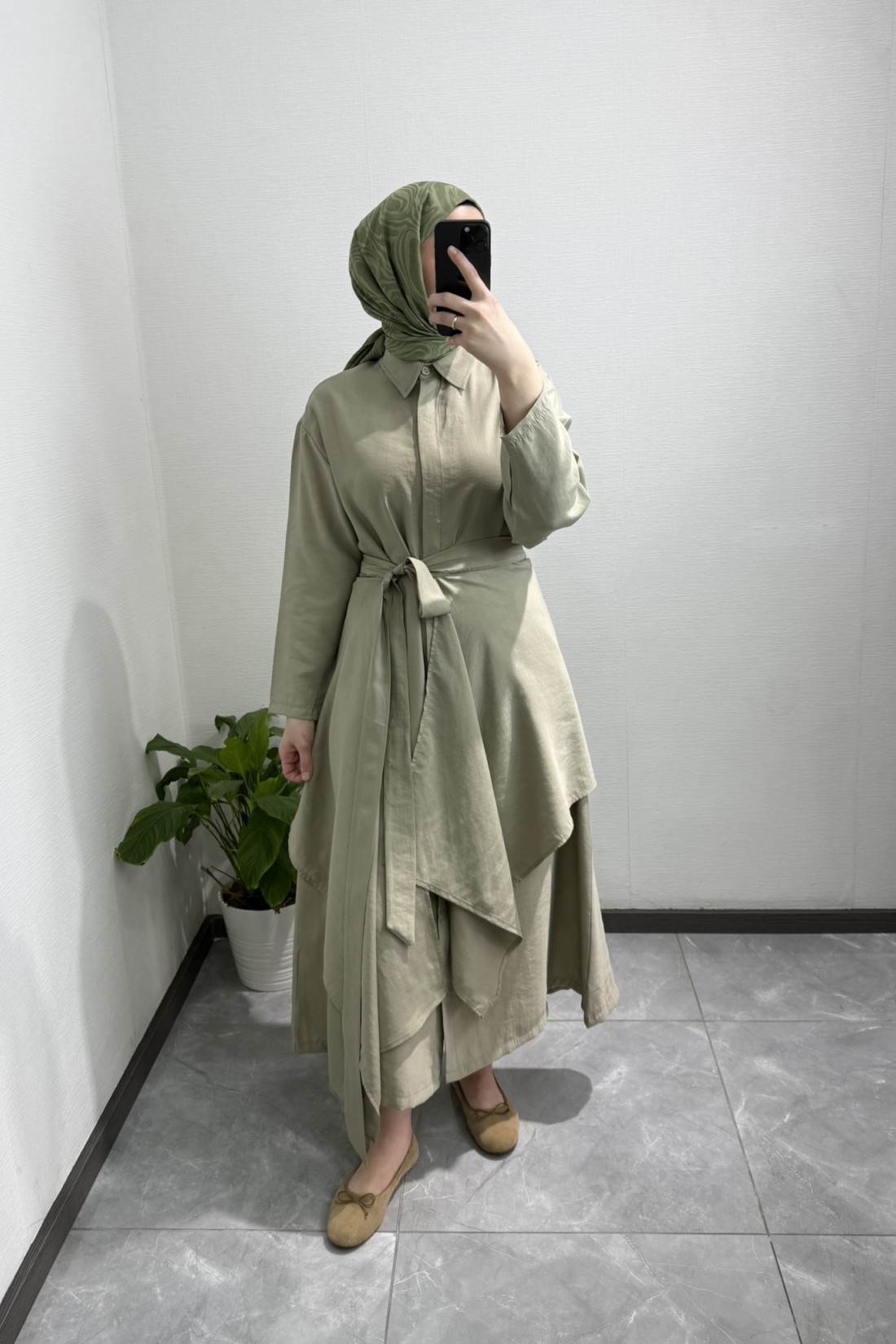 Kimono Detay Tensel  Elbise Haki