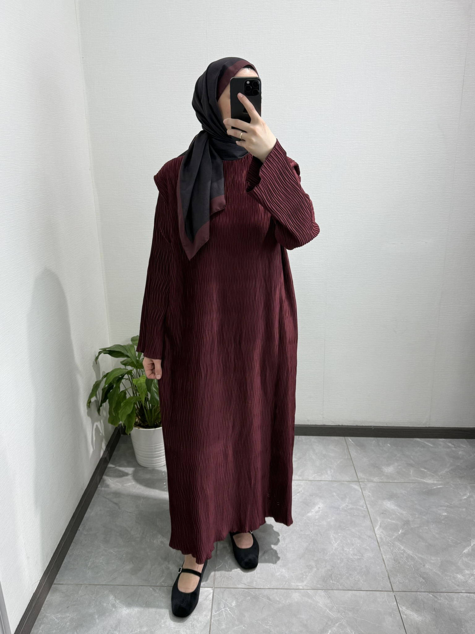Aller Detaylı Dokulu Saten Elbise BORDO