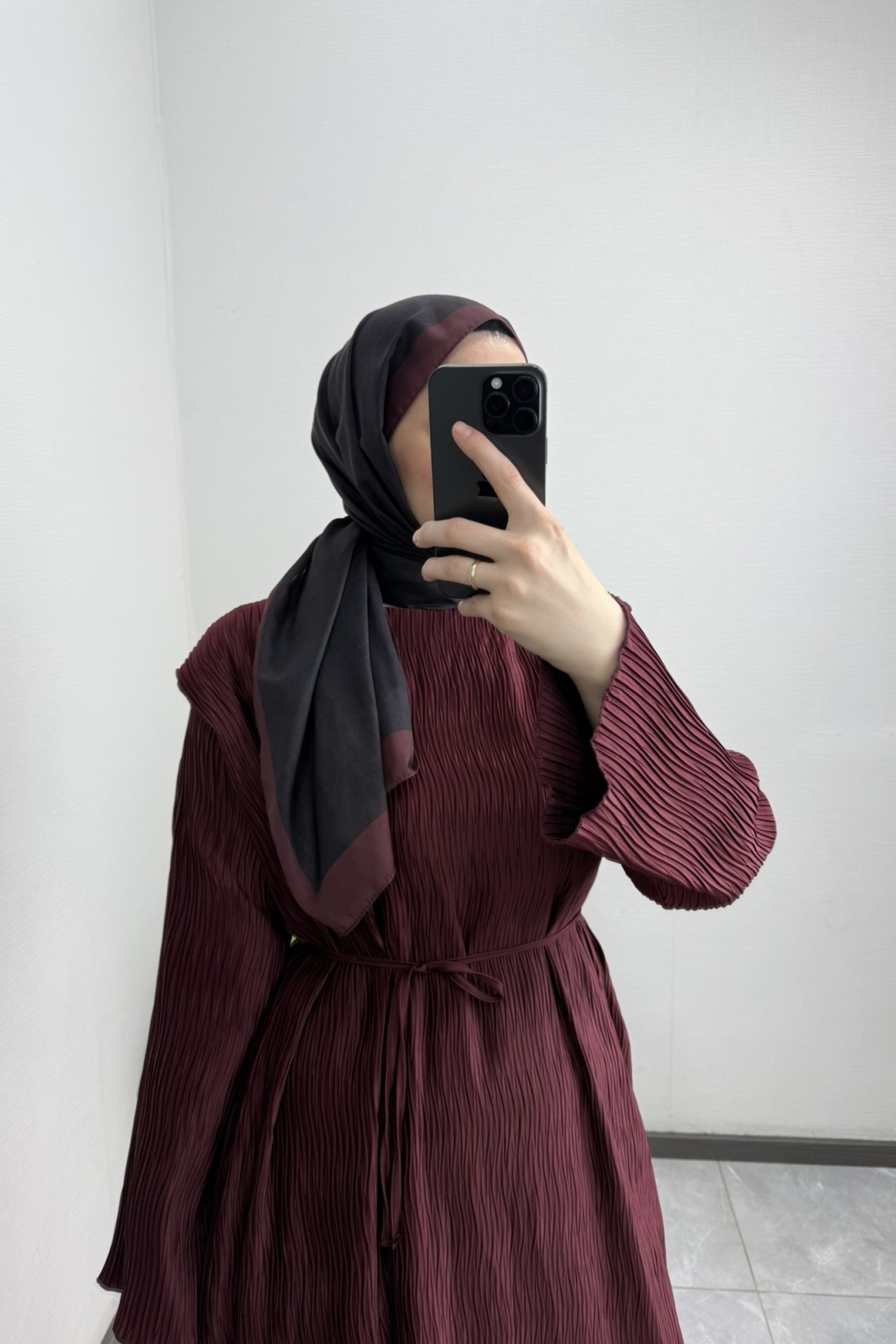 Aller Detaylı Dokulu Saten Elbise BORDO