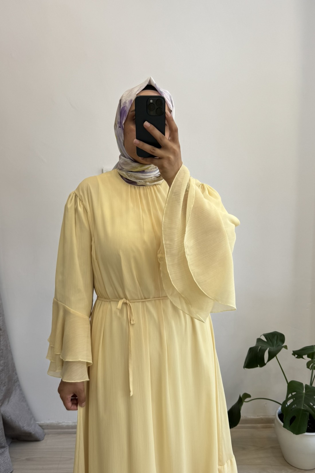 Volanlı Yoryo Şifon Butter Yellow Elbise