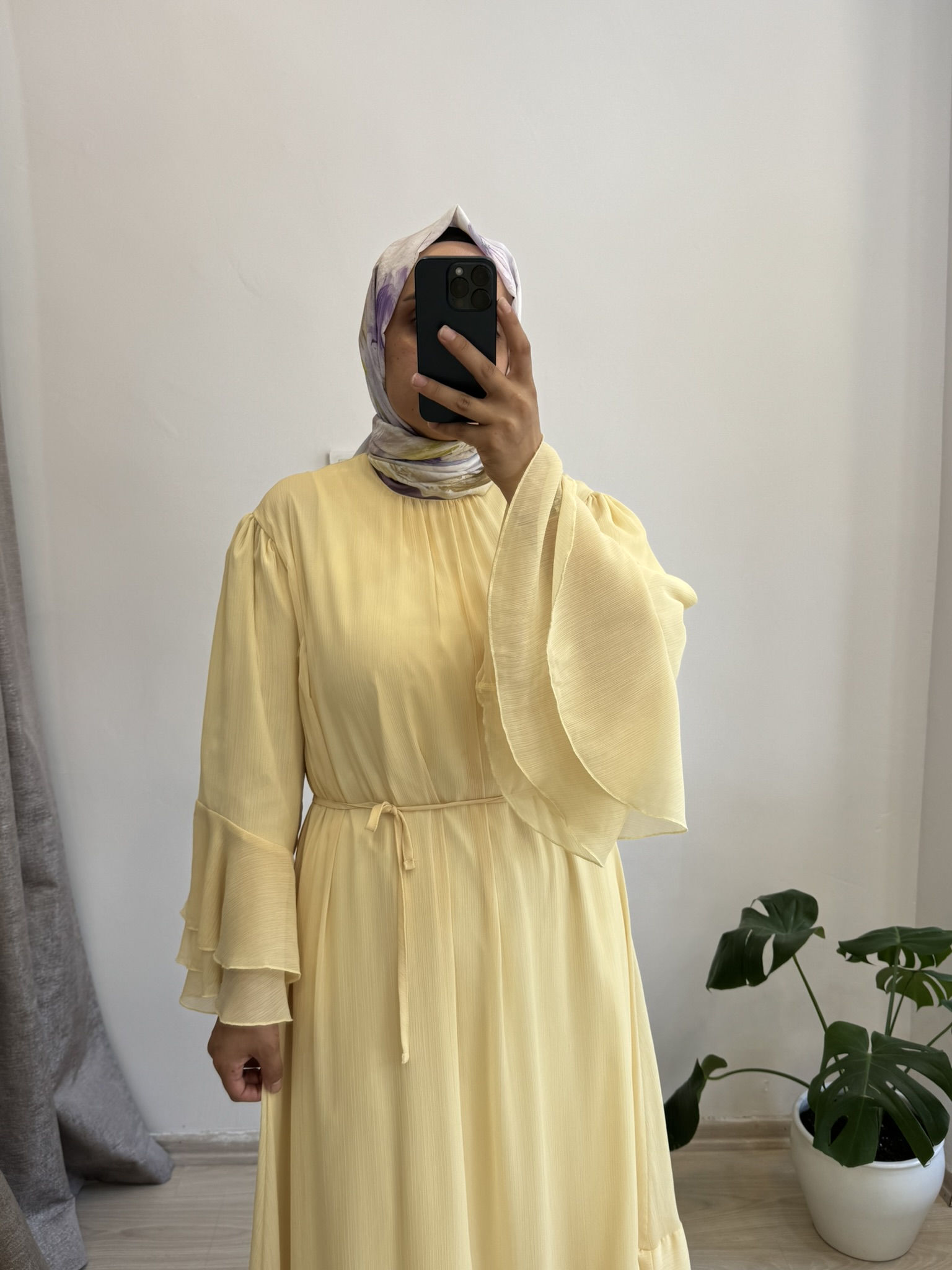 Volanlı Yoryo Şifon Butter Yellow Elbise