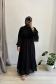 Volanlı Yoryo Şifon Siyah Elbise
