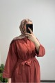 Keten Dokulu Gömlek Elbise KİREMİT