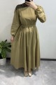 Beli Büzgülü Elbise Yağ Yeşili