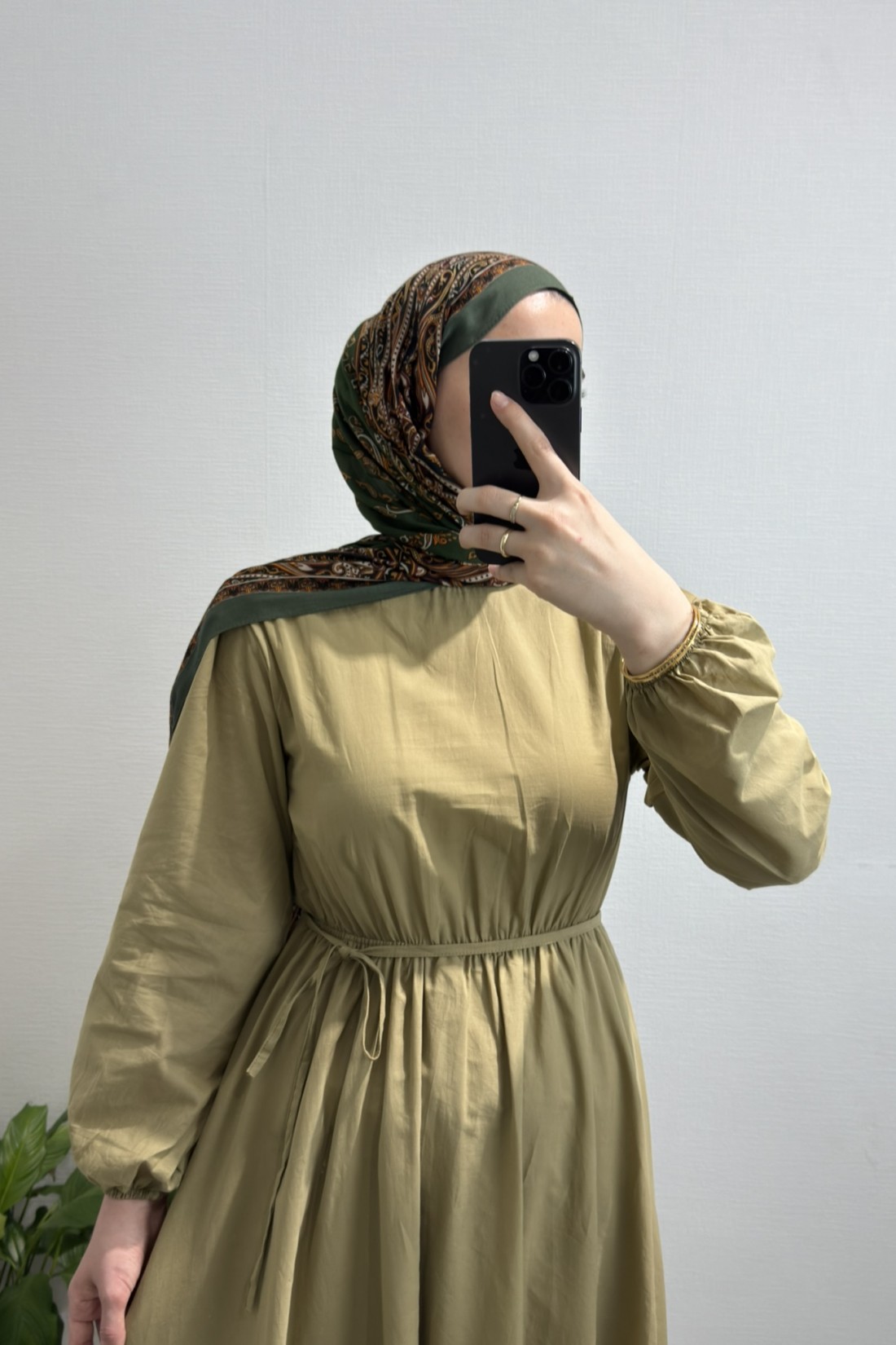 Beli Büzgülü Elbise Yağ Yeşili