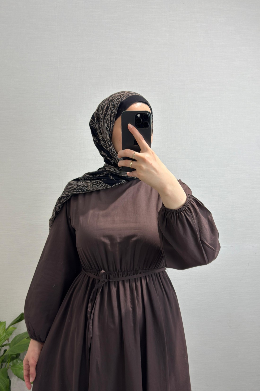 Beli Büzgülü Elbise KAHVERENGİ