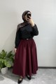 Beli Lastikli Pamuklu  Bordo Etek