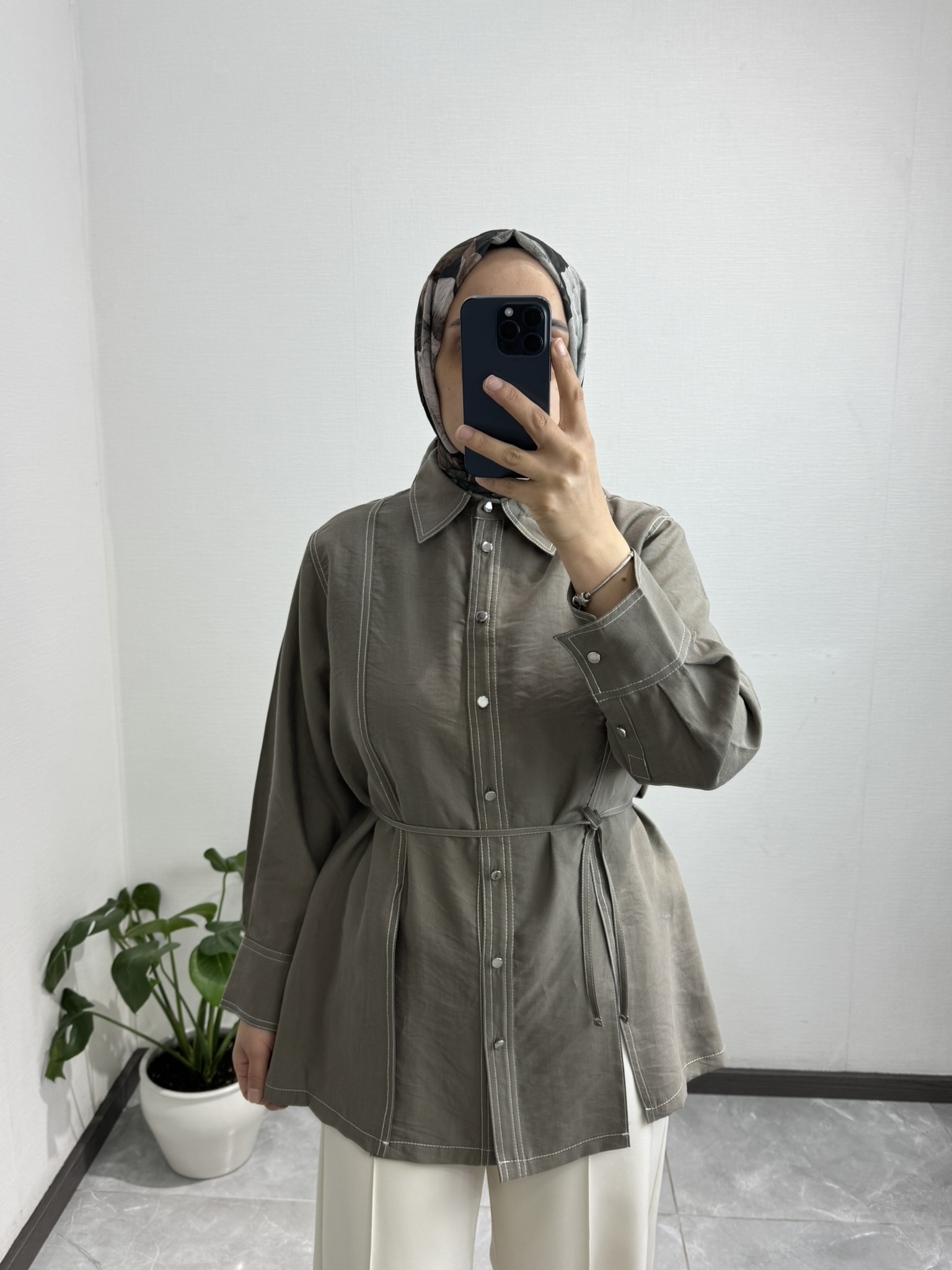 Gardenya Çift Dikiş Vizon Gömlek