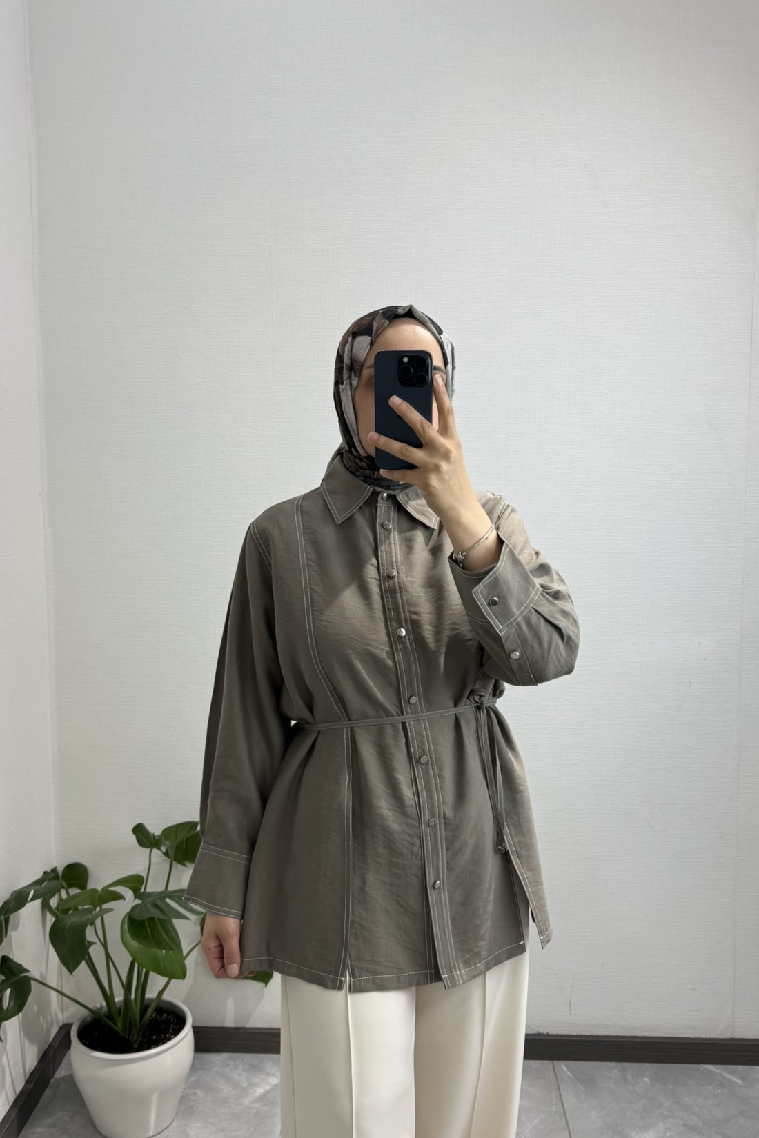 Gardenya Çift Dikiş Vizon Gömlek