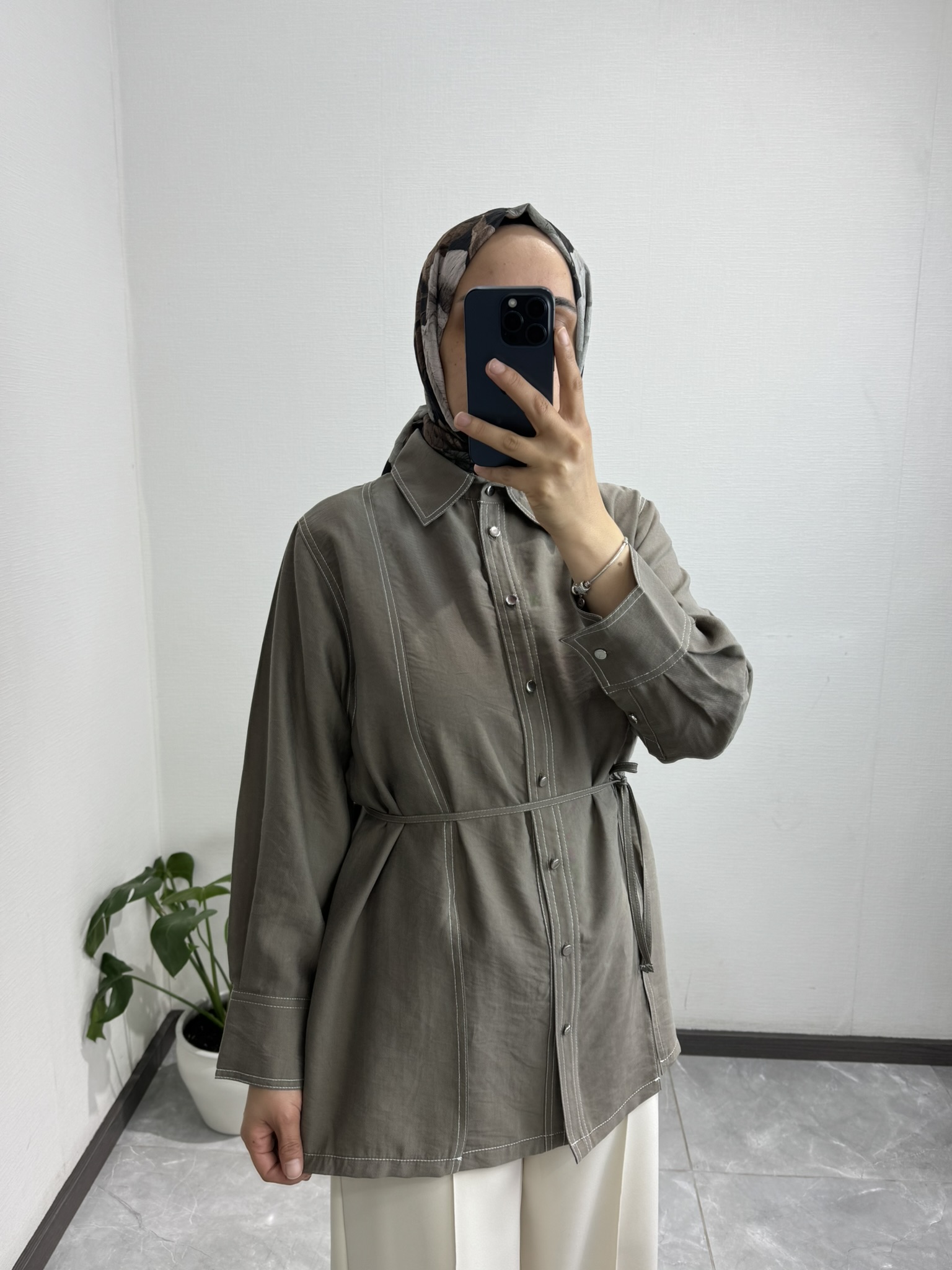 Gardenya Çift Dikiş Vizon Gömlek