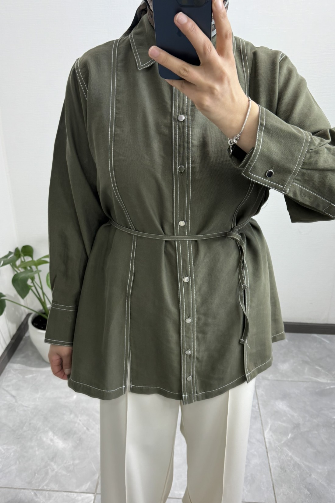 Gardenya Çift Dikiş Haki Gömlek