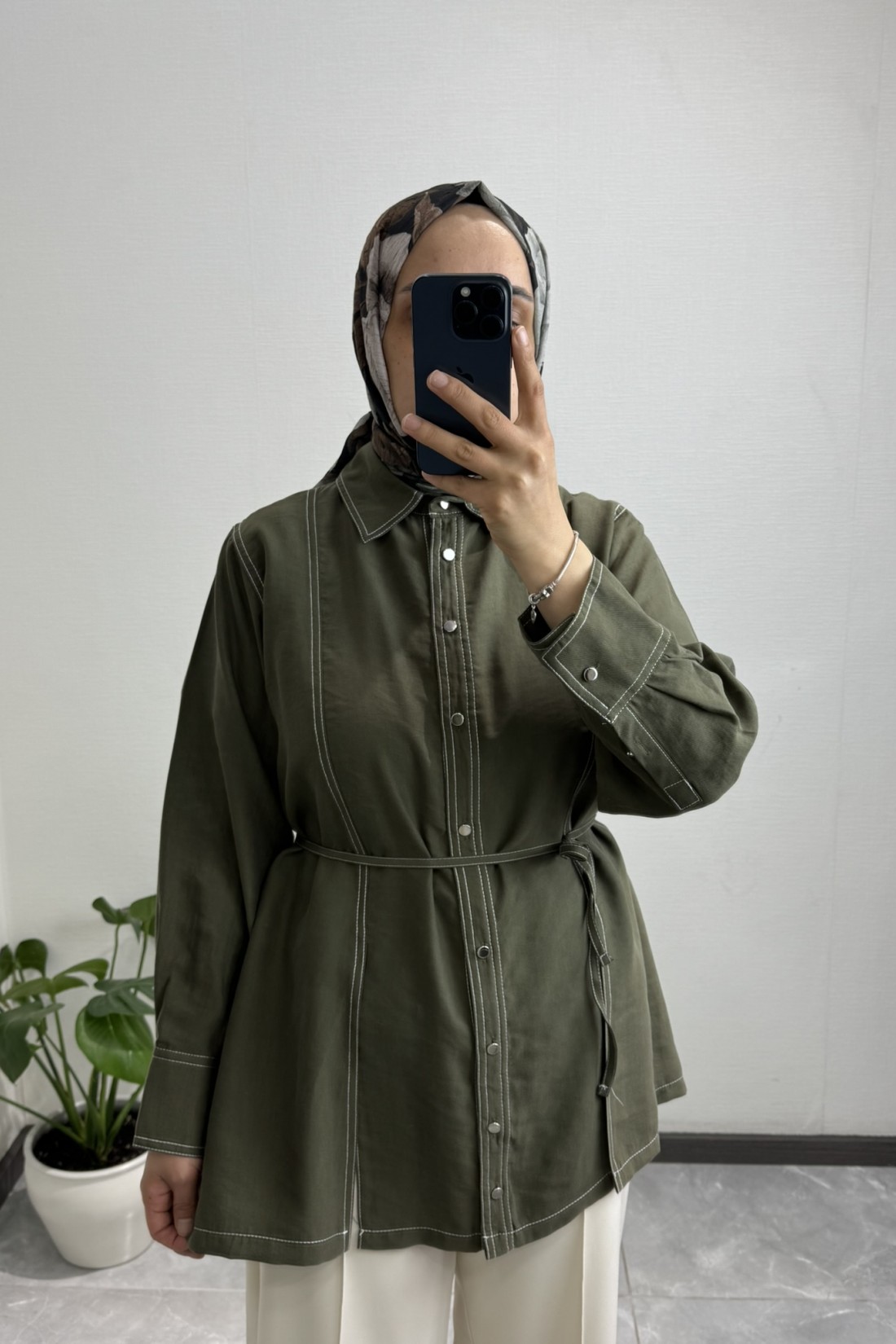 Gardenya Çift Dikiş Haki Gömlek