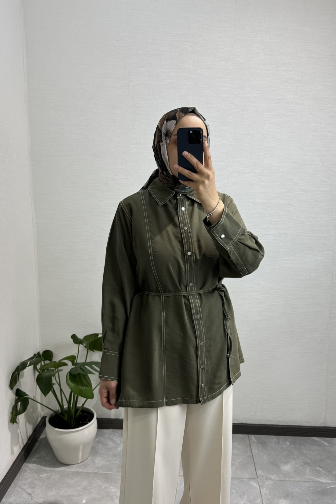 Gardenya Çift Dikiş Haki Gömlek