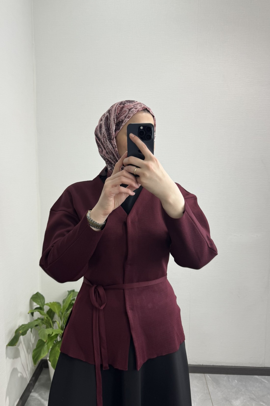 Belden Oturtma Merserize Bordo Hırka