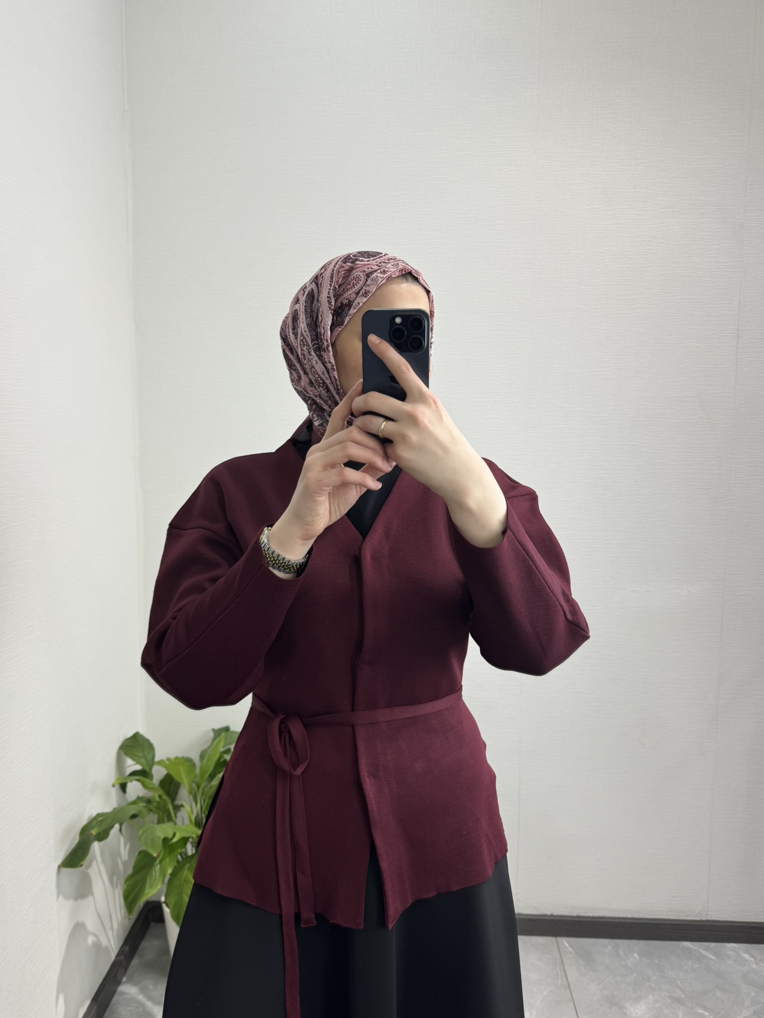 Belden Oturtma Merserize Bordo Hırka