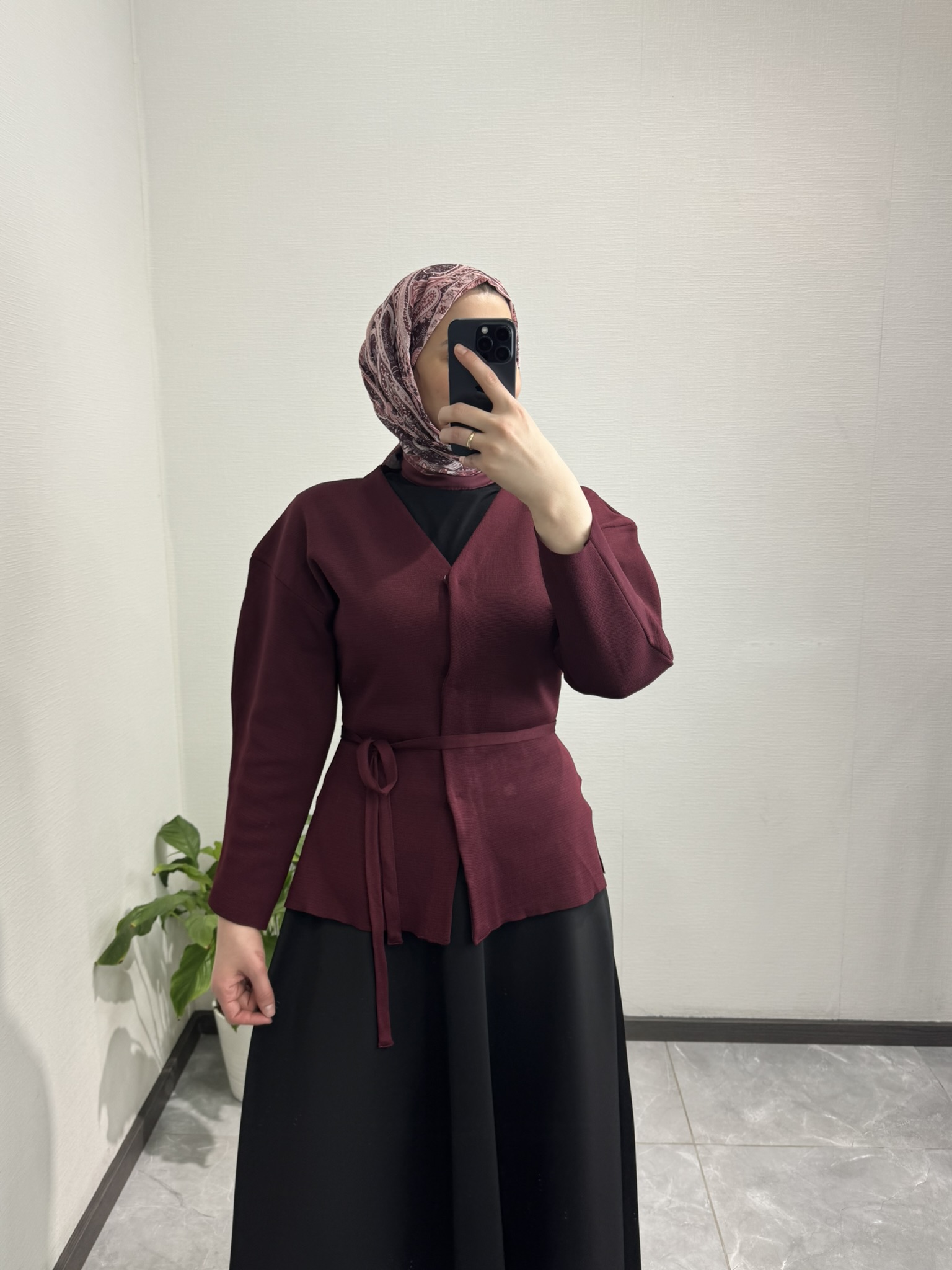 Belden Oturtma Merserize Bordo Hırka