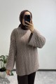 Örgülü Triko Vizon Kazak