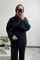 Örgülü Triko Siyah Kazak