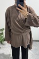 Yandan Şal Detaylı Triko Tunik KAHVERENGİ
