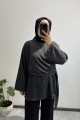 Yandan Şal Detaylı Triko Tunik ANTRASİT