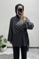 Yandan Şal Detaylı Triko Tunik ANTRASİT