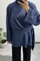 Yandan Şal Detaylı Triko Tunik LACİVERT