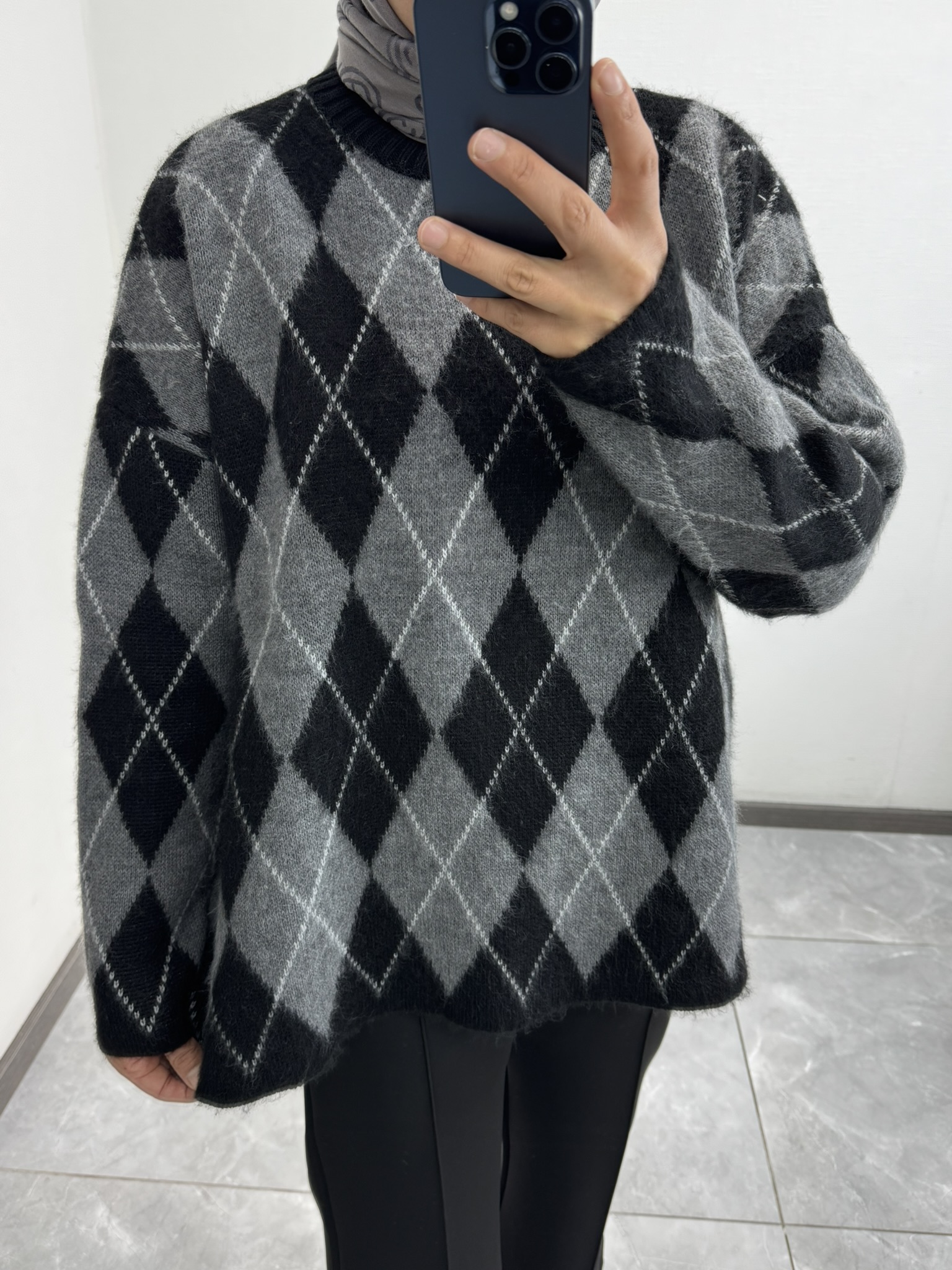 Baklava Desen Triko Kazak Siyah