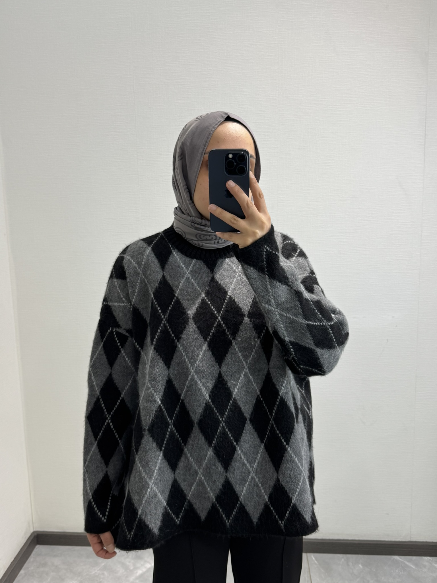 Baklava Desen Triko Kazak Siyah