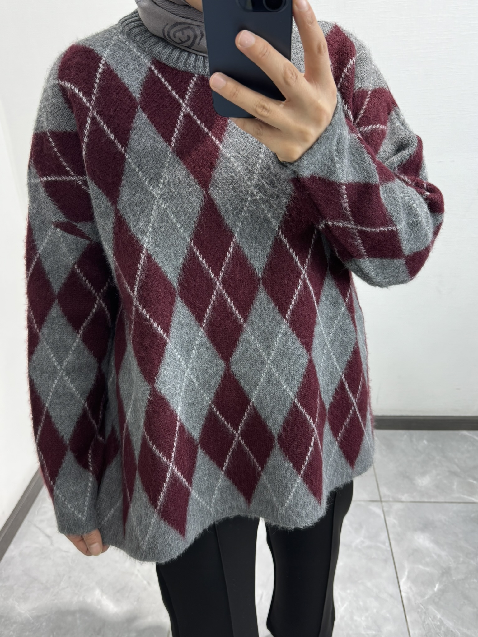 Baklava Desen Triko Kazak Bordo